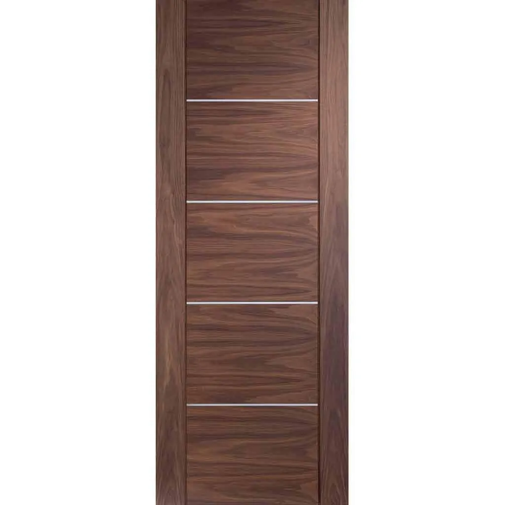 Bespoke Portici Walnut Flush Double Frameless Pocket Door - Aluminium Inlay - Prefinished