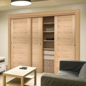 Bespoke Sofia Oak Flush Door - 3 Door Maximal Wardrobe and Frame Kit - Prefinished