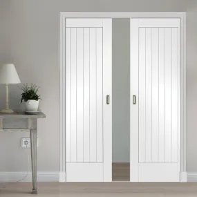 Bespoke Suffolk Flush White Primed Double Pocket Door