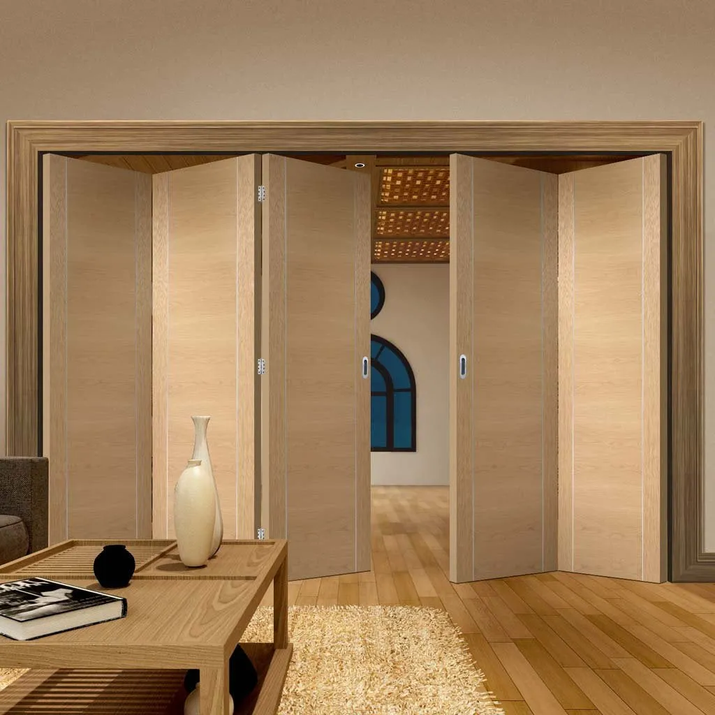 Bespoke Thrufold Forli Oak Flush Folding 3 2 Door - Aluminium Inlay - Prefinished