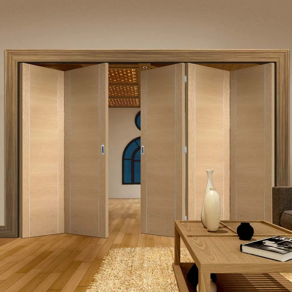 Bespoke Thrufold Forli Oak Flush Folding 3 2 Door - Aluminium Inlay - Prefinished