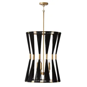 Bianca 4-Light Foyer Pendant in Black Rope and Patinaed Brass