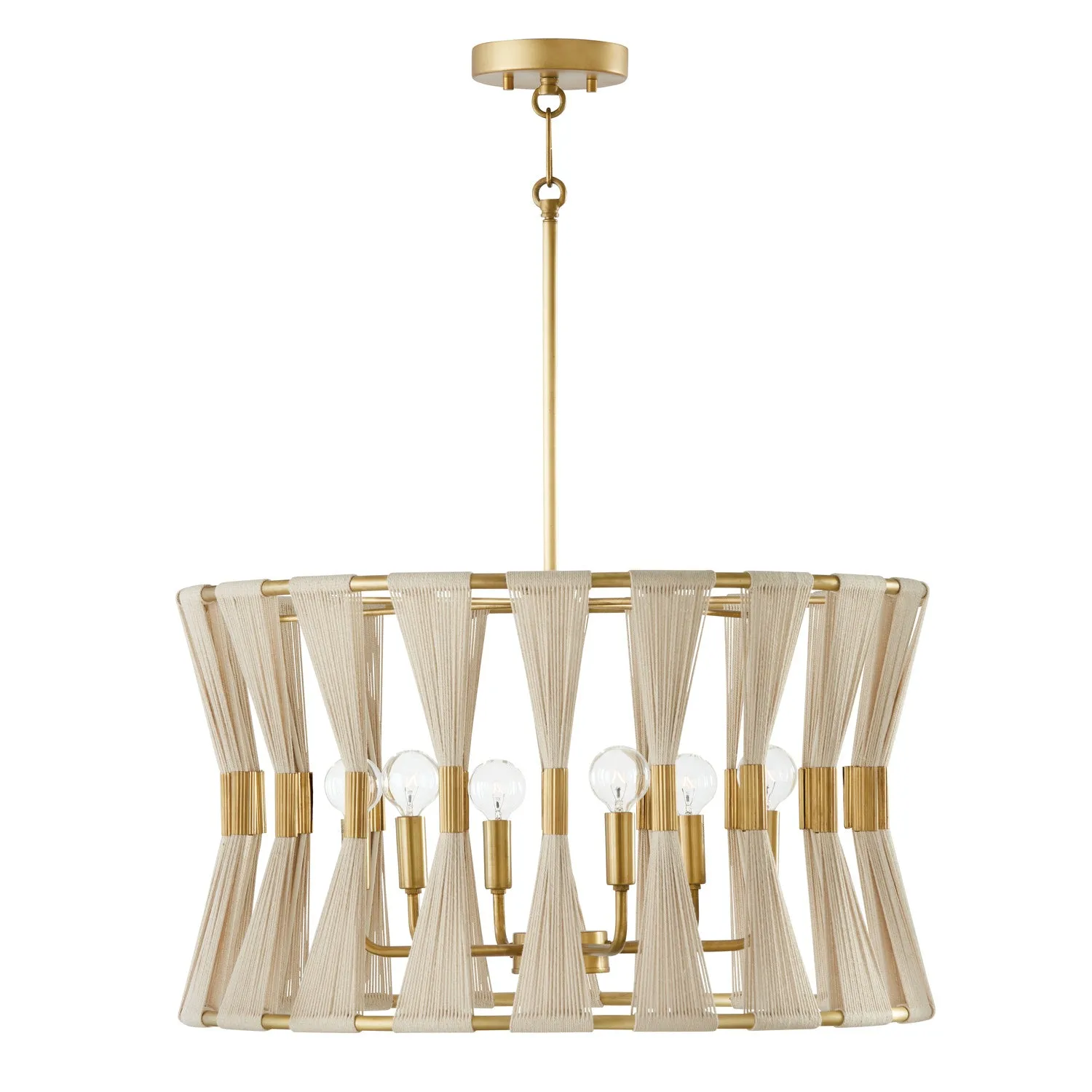 Bianca 6-Light Pendant in Bleached Natural Rope & Patinaed Brass