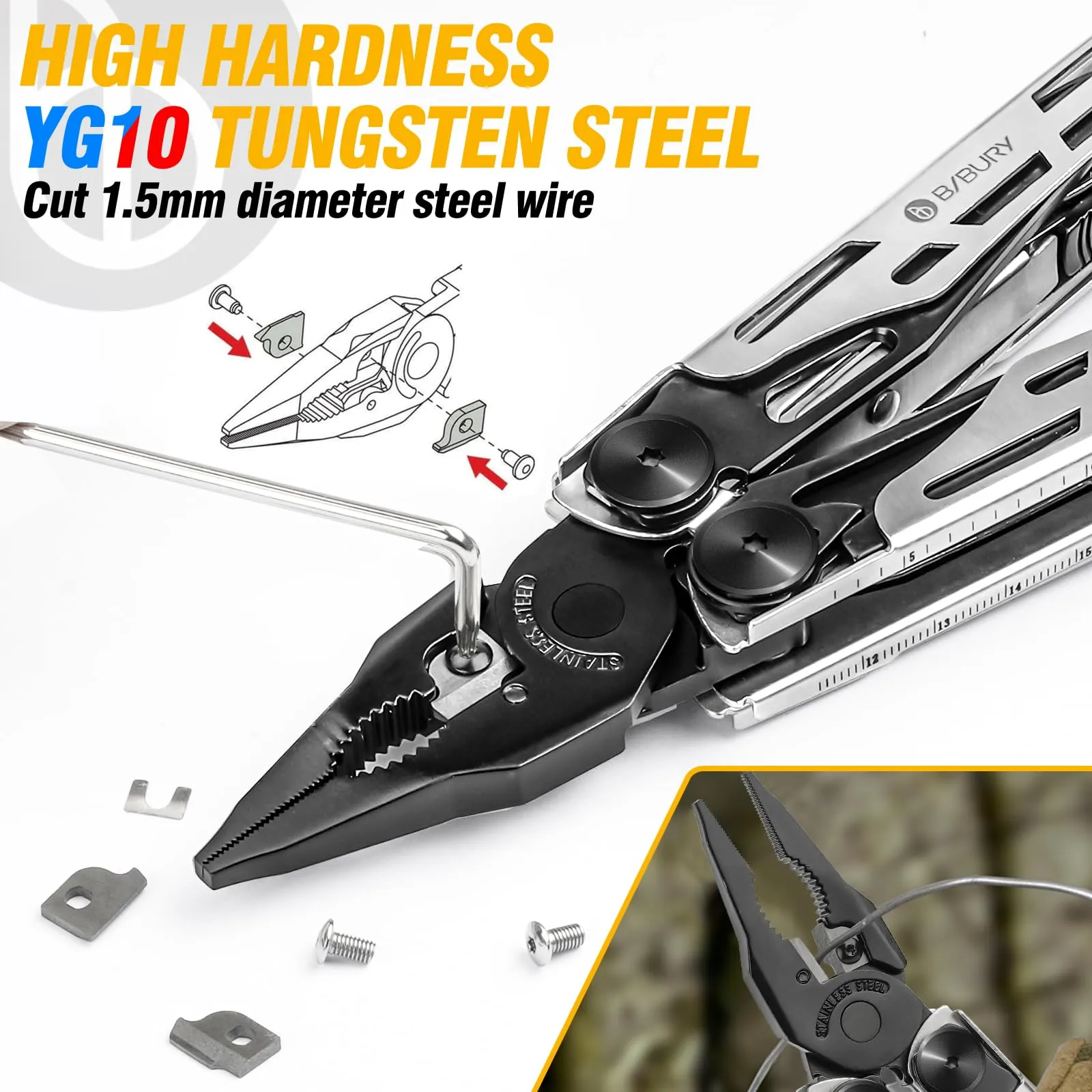 BIBURY Multitool Pliers, Stainless Steel 31-in-1 Multi Tool Pliers with Replaceable Wire Cutters and Saw, Foldable Multitools with Scissors and Screwdriver, Ideal for Camping, Survival, Repair