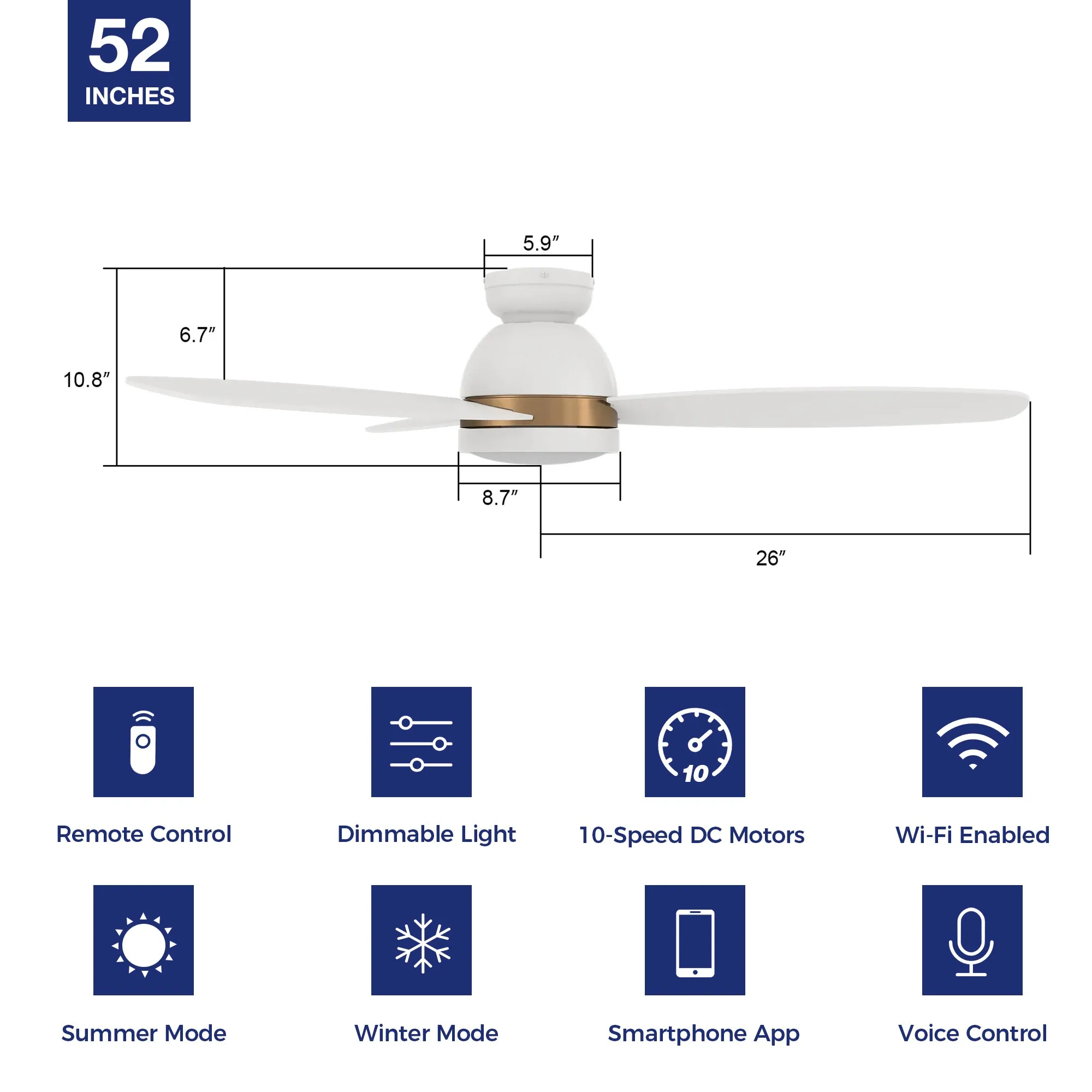 Biscay Outdoor Flush Mount Smart Ceiling Fan with Led light remote 52"