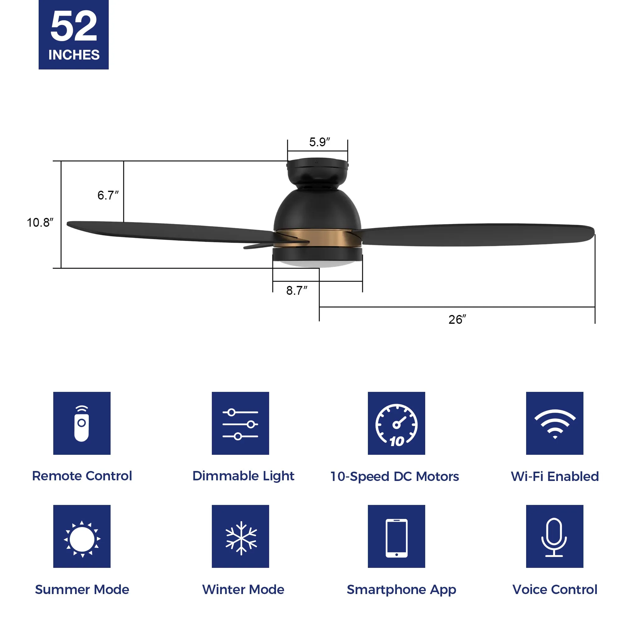 Biscay Outdoor Flush Mount Smart Ceiling Fan with Led light remote 52"