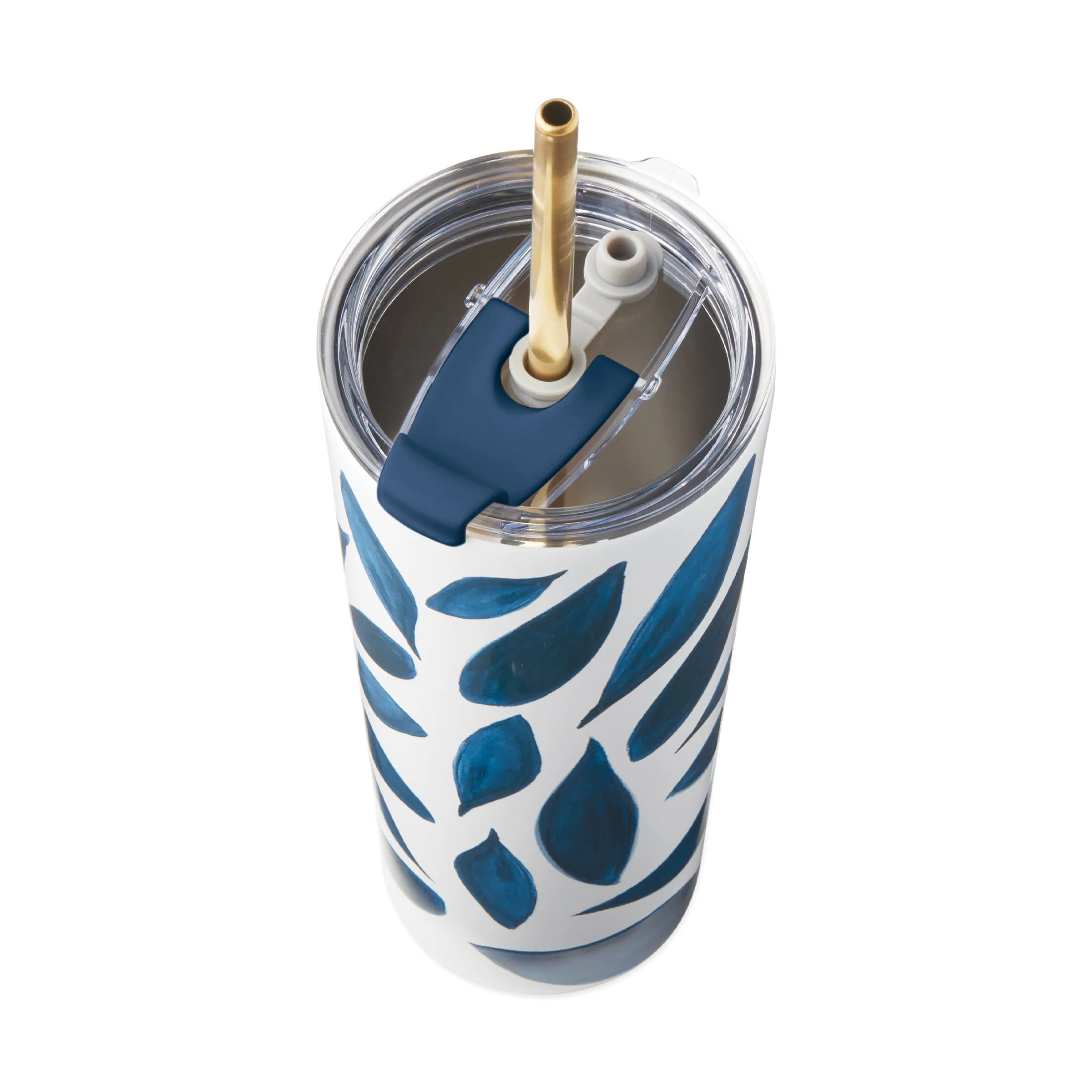 Blue Bay Leaf Stainless Steel Tumbler With Straw