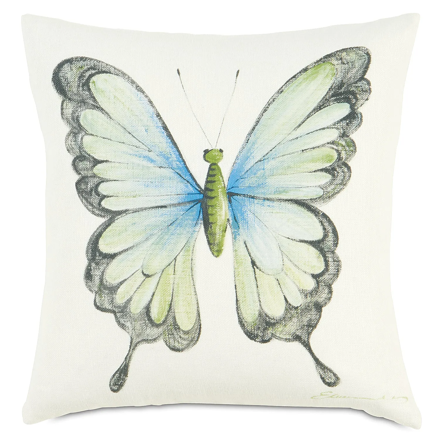 Blue Hand-Painted Butterfly Throw Pillow Cover 18x18