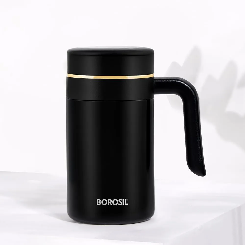 Borosil Hydra Klassic Super Insulated Mug, Vacuum Insulated Travel Coffee/Tea Mug, 8 Hrs Hot and 13 Hrs Cold, Easy to Carry, Leak Proof, 540 ml, Black