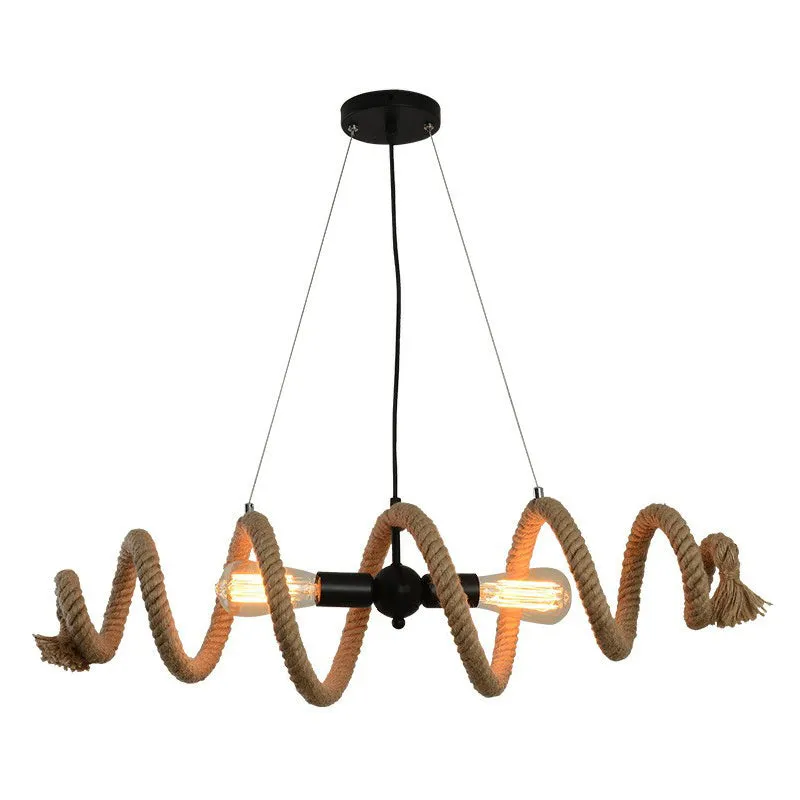 Brown Rope-Wrapped Helix Island Pendant: Farmhouse Edition - 2 Heads, Ideal for Restaurants and Ceilings