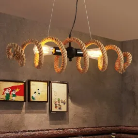 Brown Rope-Wrapped Helix Island Pendant: Farmhouse Edition - 2 Heads, Ideal for Restaurants and Ceilings