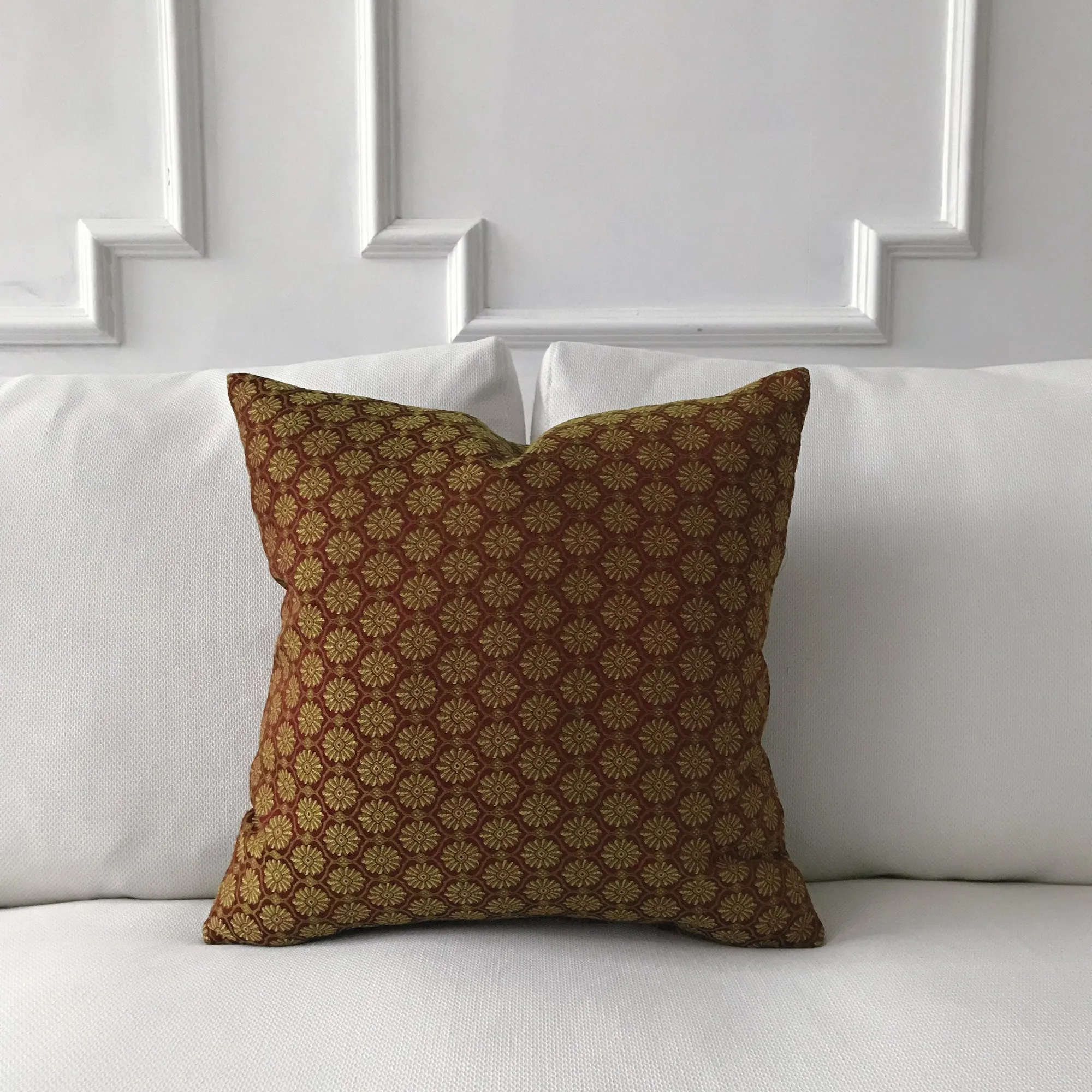 Burgundy and Gold Floral Medallion Throw Pillow Cover