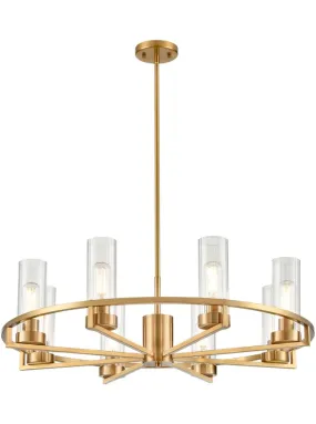 CAM Aged Brass & Ribbed Cylindrical Glass 8 Light Wheel Pendant - ID 13226