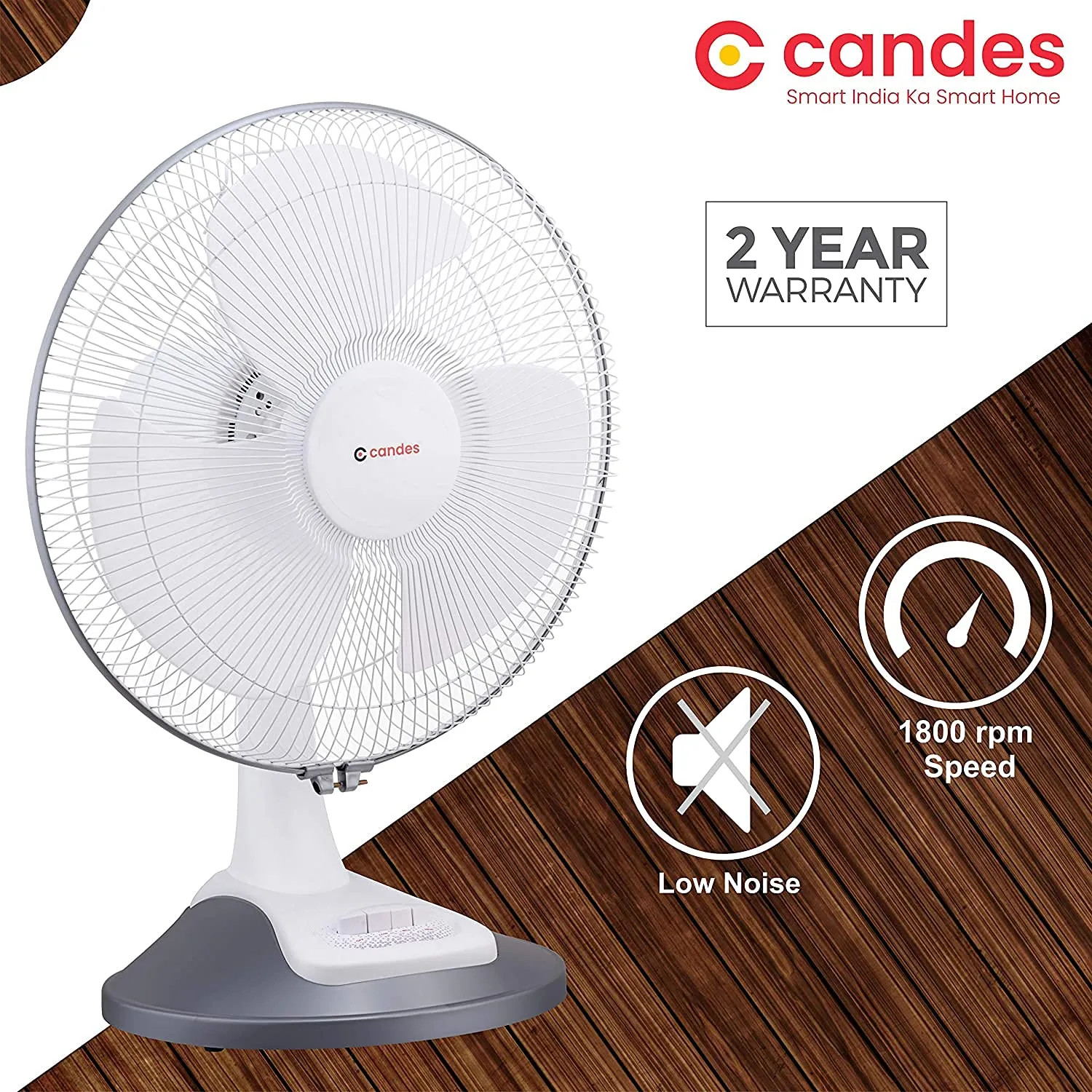 Candes Desker Table Fan for Cooling with Automatic Oscillation (400 MM) 80W (White Silver)