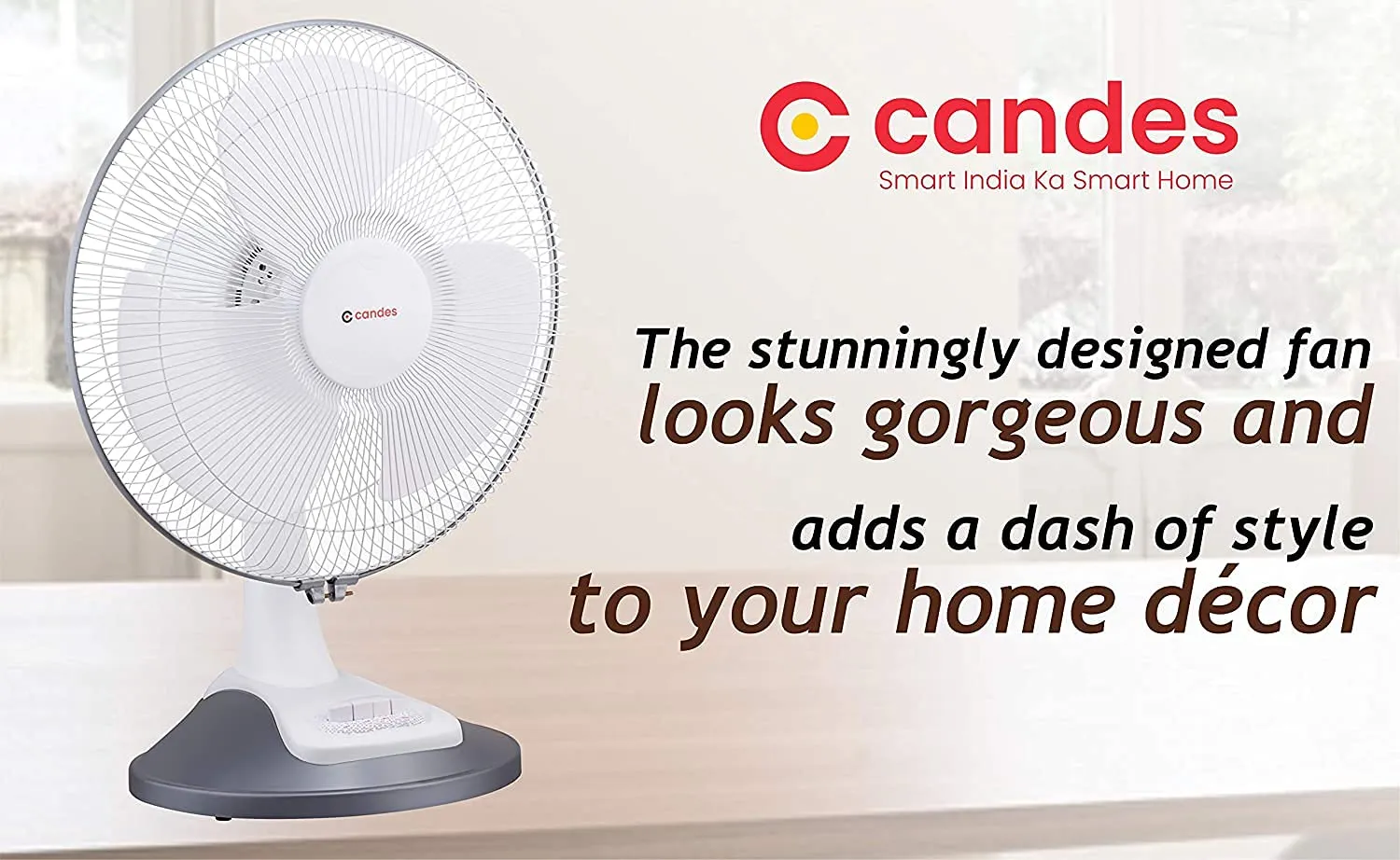 Candes Desker Table Fan for Cooling with Automatic Oscillation (400 MM) 80W (White Silver)