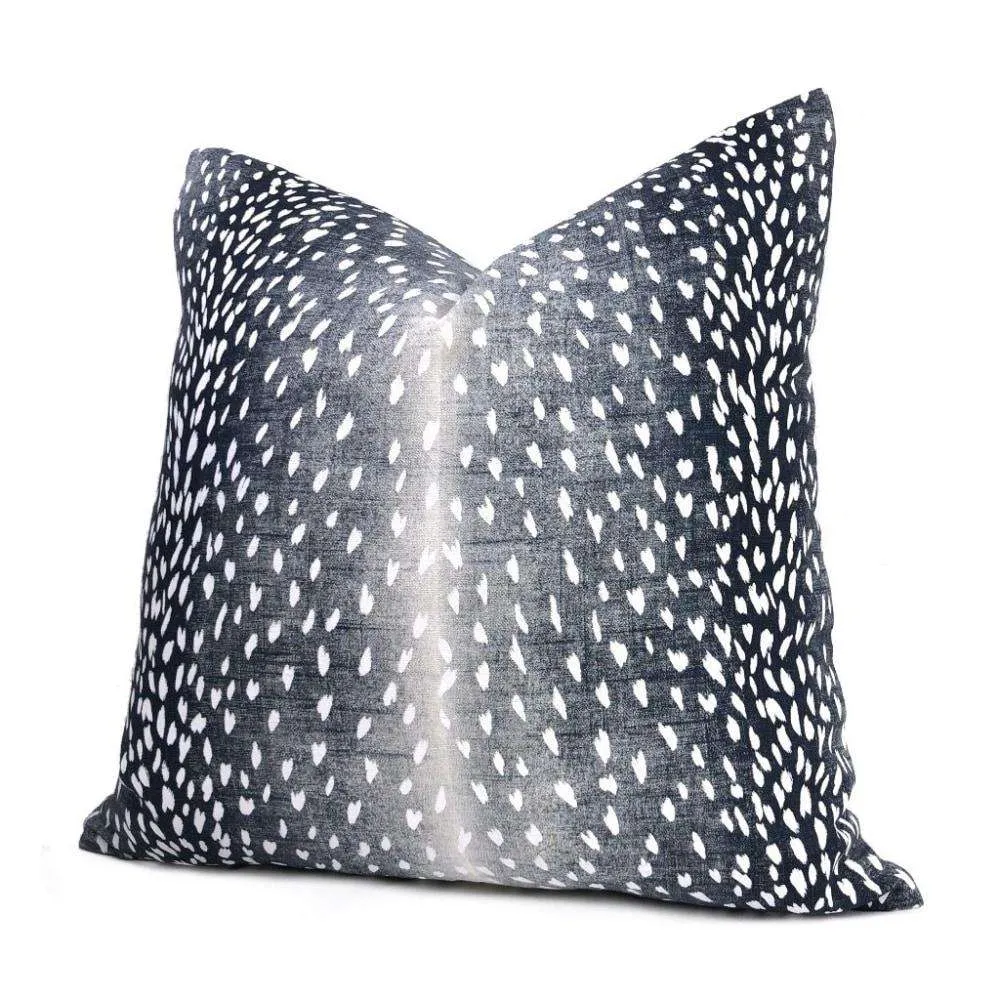 Cervidae Navy Blue White Deer Hide Animal Print Pillow Cover