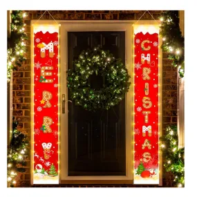 Christmas Decorations Banners with String Lights, Cookie Pattern Merry Christmas Party Decor