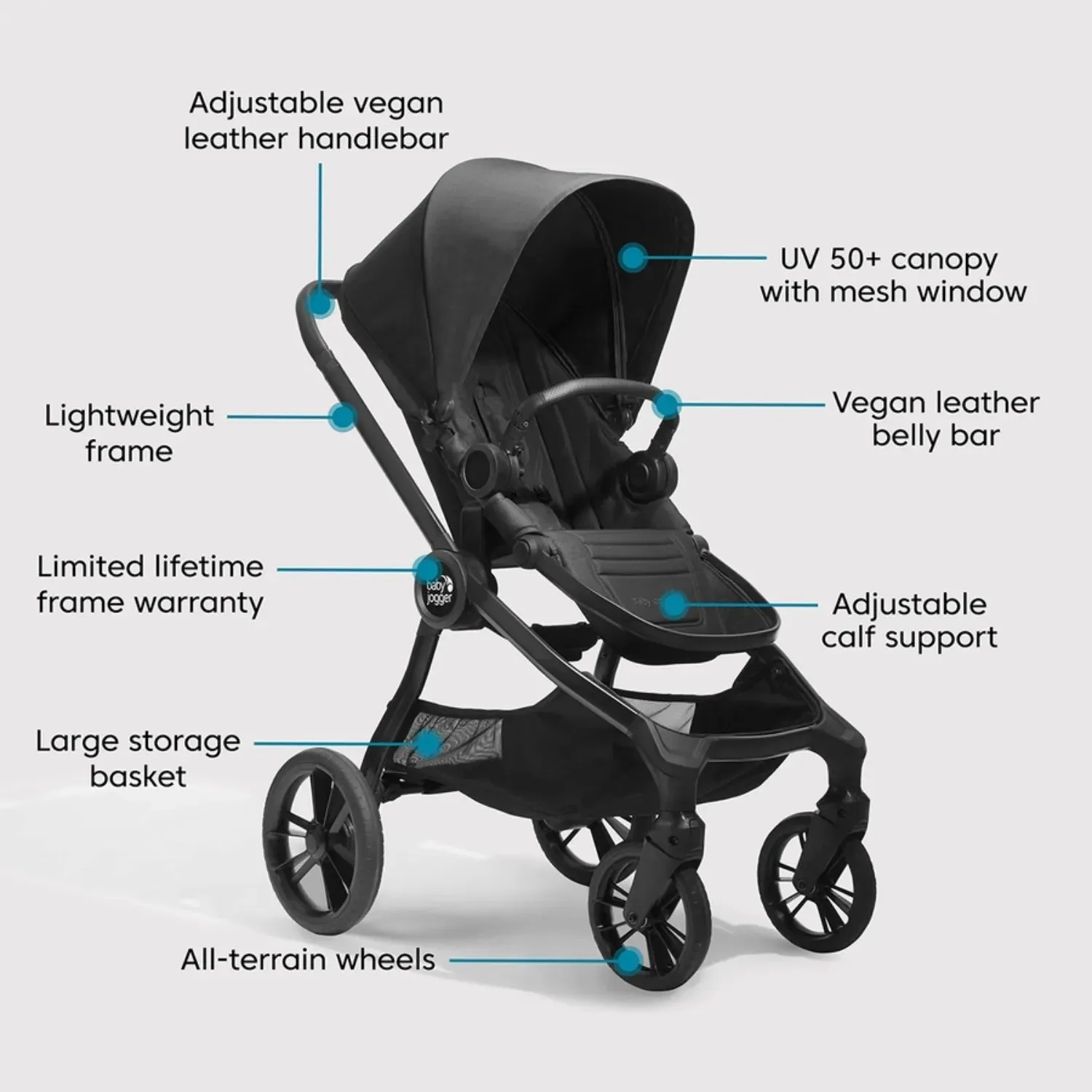 City Sights Single Stroller with Pram - Rich Black