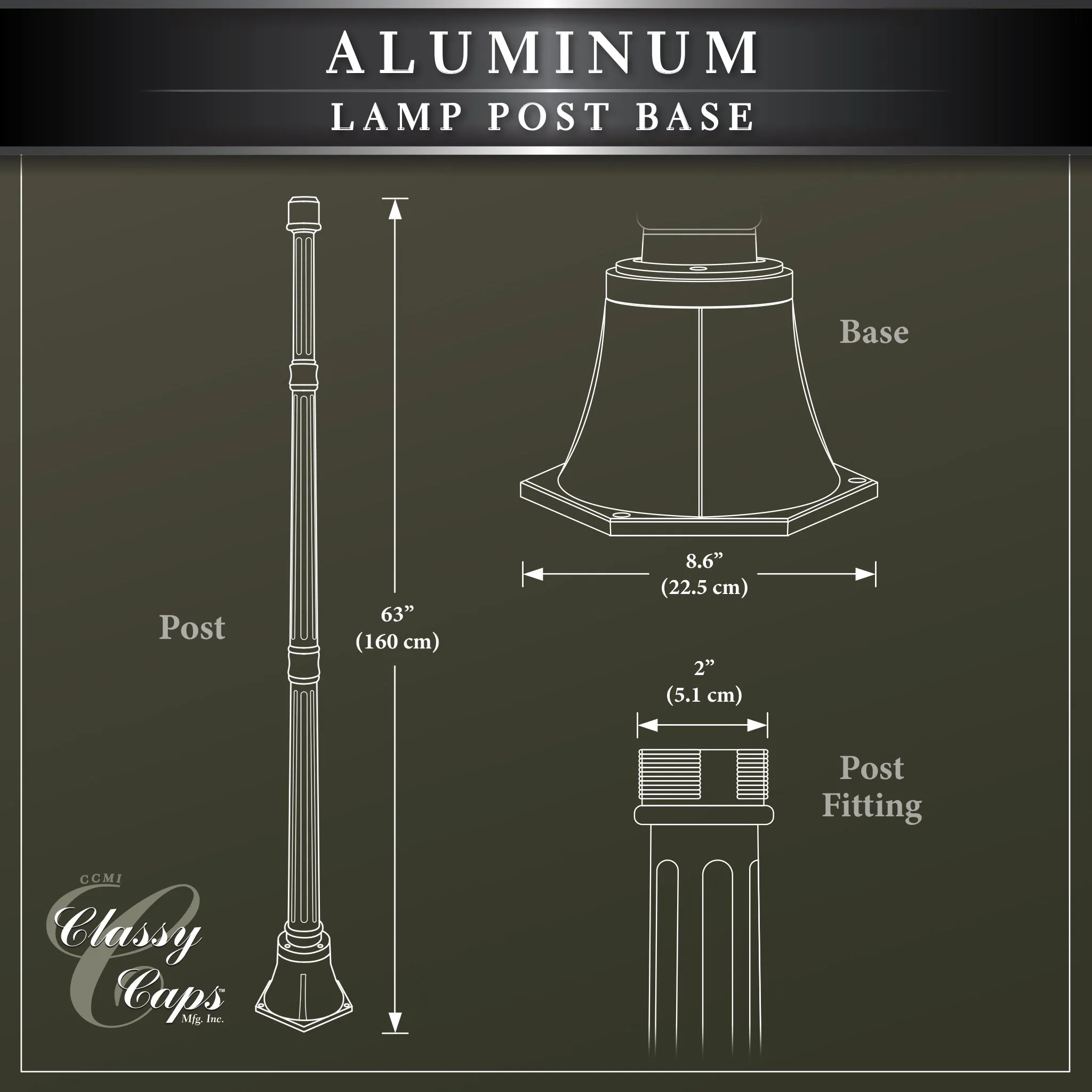 Classy Caps Black Aluminum Lamp Post Base LPB59