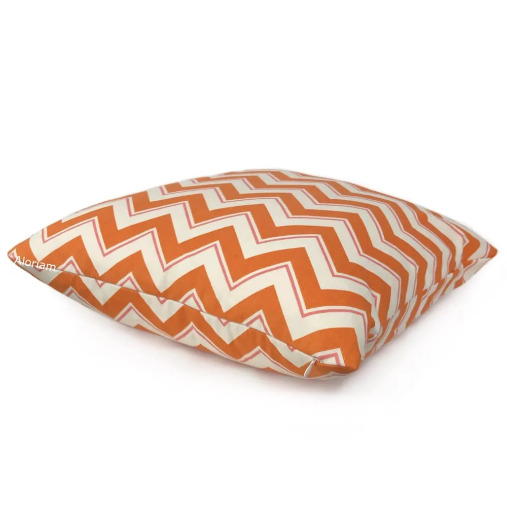 (CLEARANCE) Duralee Chevrama Grapefruit Orange Pink Cream Chevron Pillow Cover (Fabric by the Yard available)