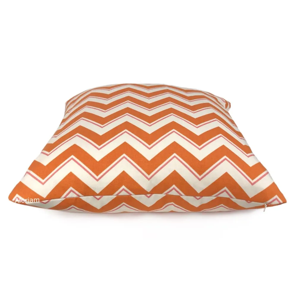 (CLEARANCE) Duralee Chevrama Grapefruit Orange Pink Cream Chevron Pillow Cover (Fabric by the Yard available)