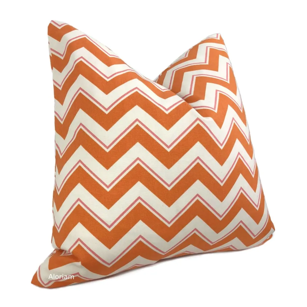 (CLEARANCE) Duralee Chevrama Grapefruit Orange Pink Cream Chevron Pillow Cover (Fabric by the Yard available)