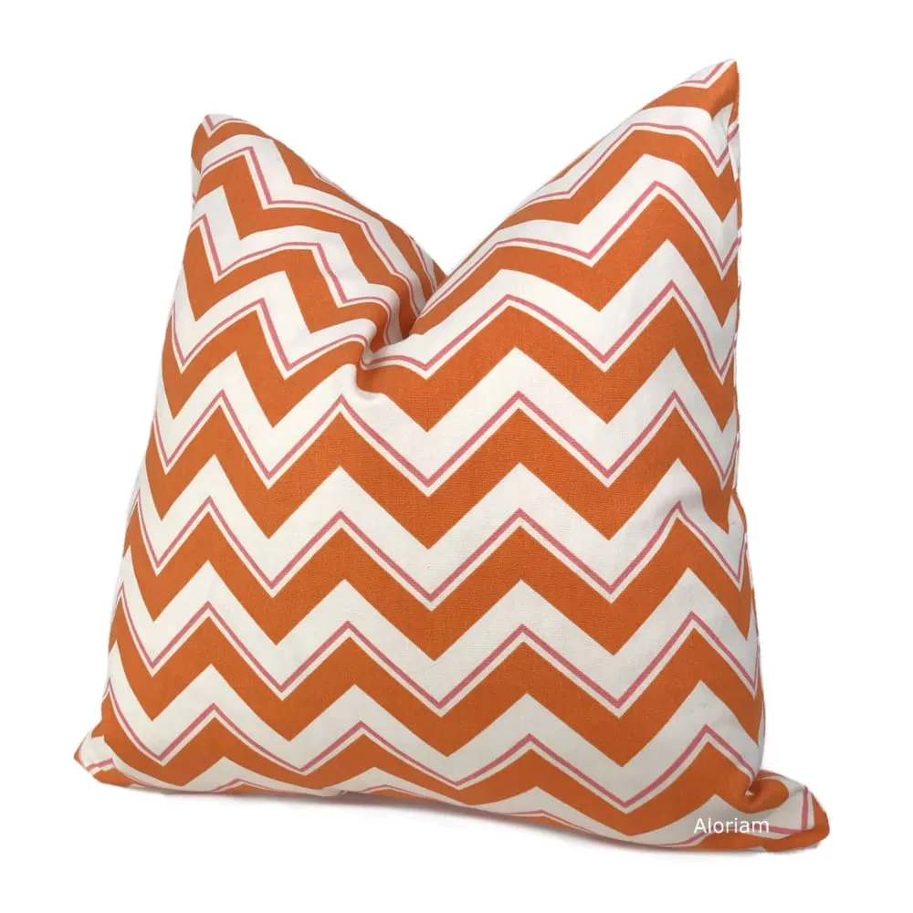 (CLEARANCE) Duralee Chevrama Grapefruit Orange Pink Cream Chevron Pillow Cover (Fabric by the Yard available)