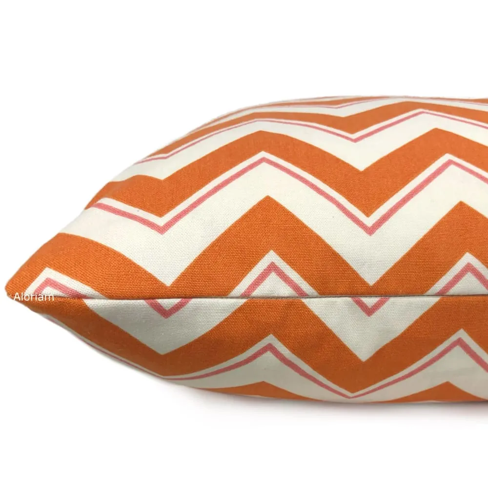 (CLEARANCE) Duralee Chevrama Grapefruit Orange Pink Cream Chevron Pillow Cover (Fabric by the Yard available)