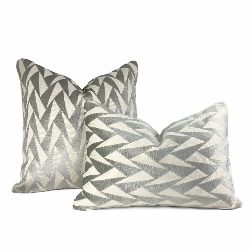 (CLEARANCE) Easton Gray & Cream Triangles Velvet Pillow Cover