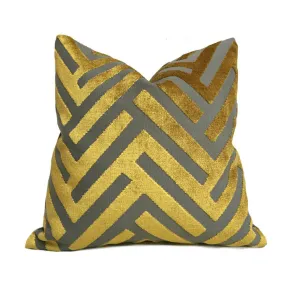 (CLEARANCE) Euclid Gold Gray Chevron Velvet Pillow Cover