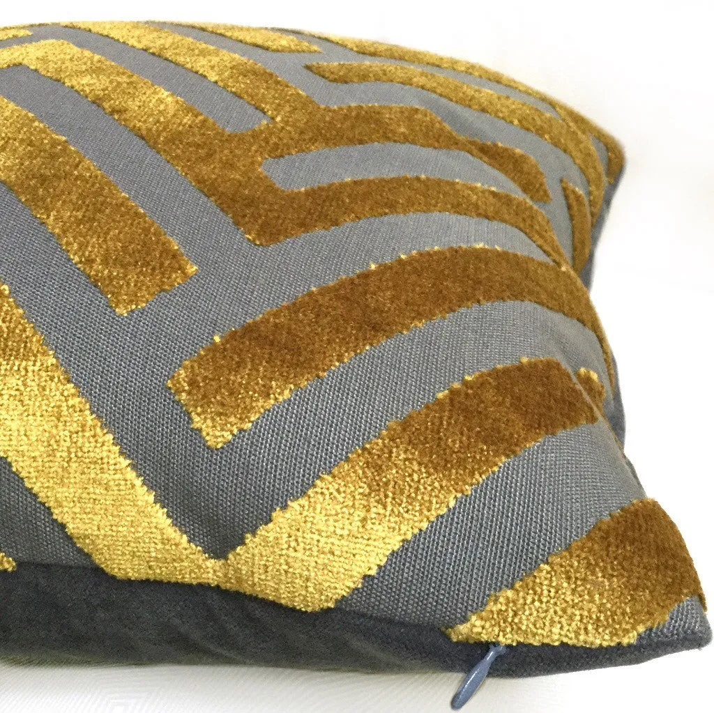 (CLEARANCE) Euclid Gold Gray Chevron Velvet Pillow Cover