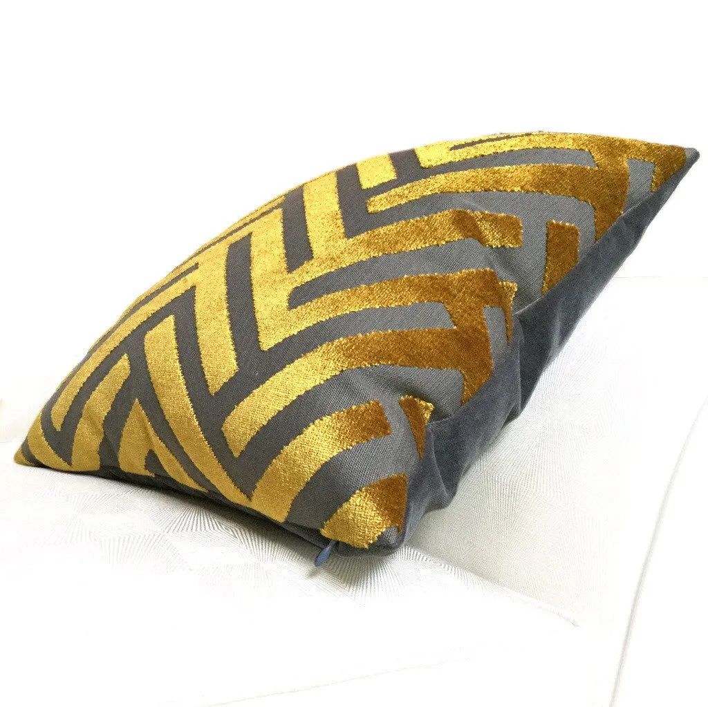 (CLEARANCE) Euclid Gold Gray Chevron Velvet Pillow Cover