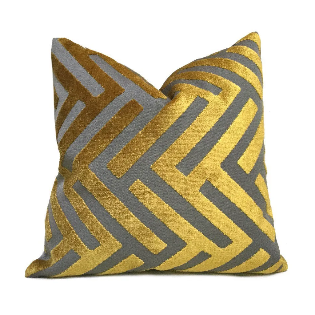 (CLEARANCE) Euclid Gold Gray Chevron Velvet Pillow Cover