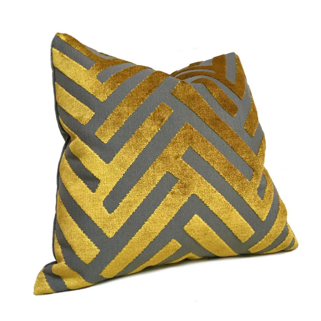 (CLEARANCE) Euclid Gold Gray Chevron Velvet Pillow Cover