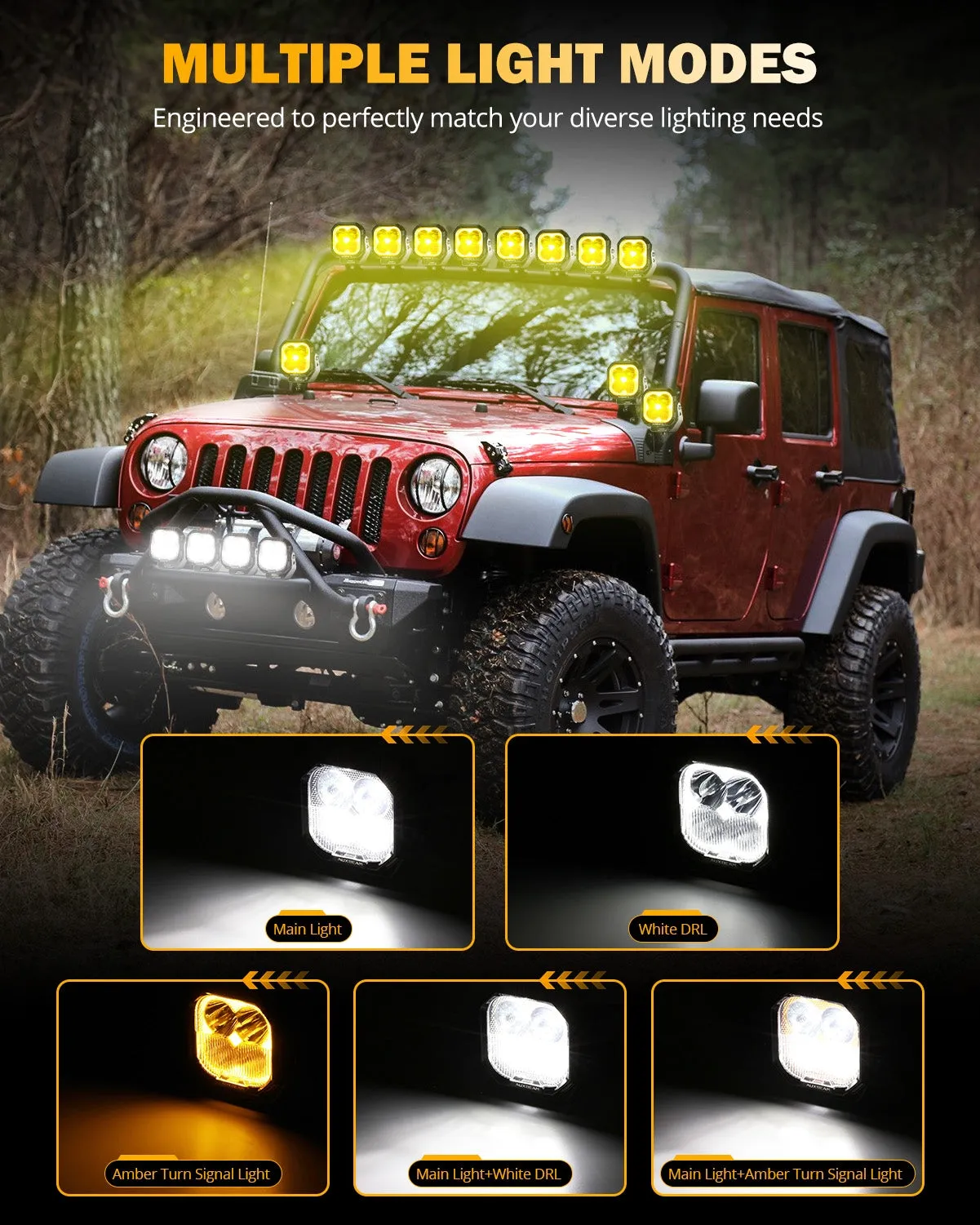 Color Play Series 3 Inch 100W Combo LED Pod Lights Off Road Lights with White DRL & Amber Turn Signal Lights