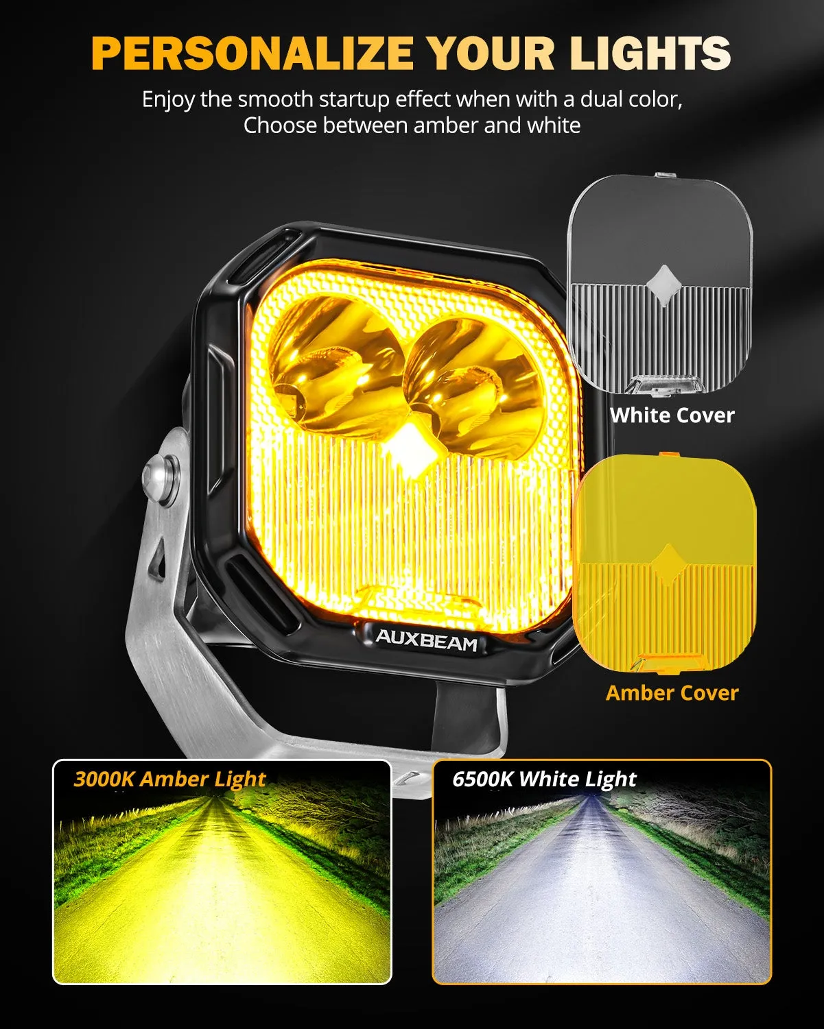 Color Play Series 3 Inch 100W Combo LED Pod Lights Off Road Lights with White DRL & Amber Turn Signal Lights