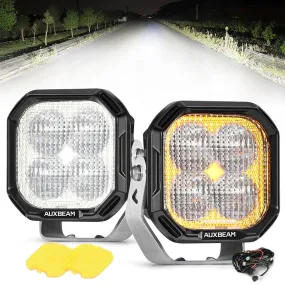 Color Play Series 3 Inch 100W Flood LED Pod Lights Off Road Lights with White DRL & Amber Turn Signal Lights