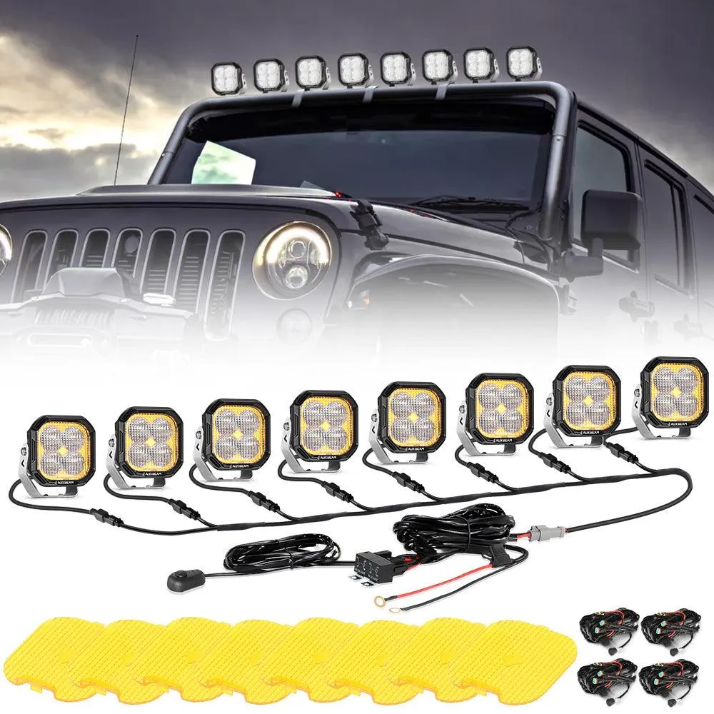 Color Play Series 3 Inch 100W Flood LED Pod Lights Off Road Lights with White DRL & Amber Turn Signal Lights