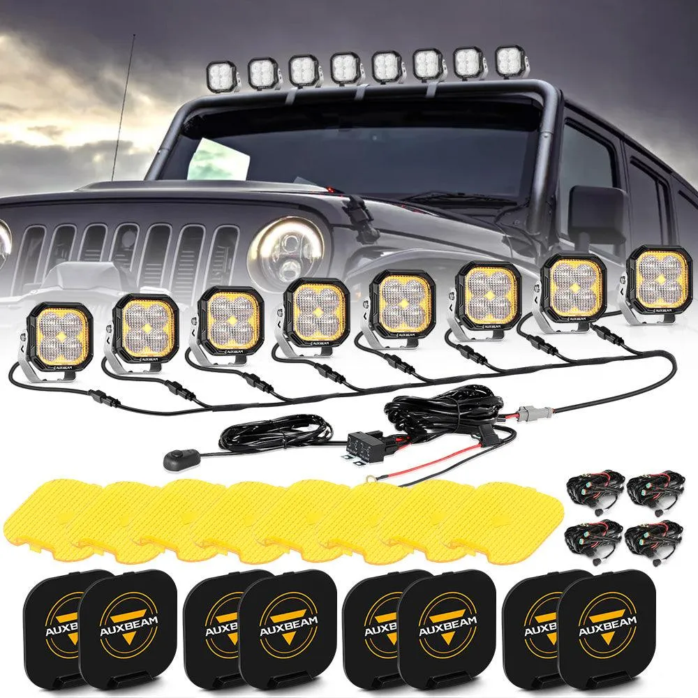 Color Play Series 3 Inch 100W Flood LED Pod Lights Off Road Lights with White DRL & Amber Turn Signal Lights