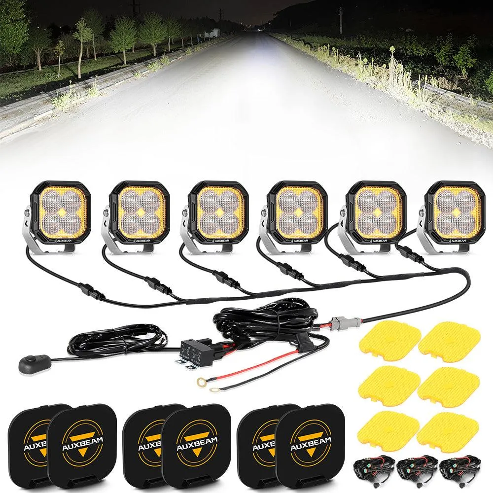 Color Play Series 3 Inch 100W Flood LED Pod Lights Off Road Lights with White DRL & Amber Turn Signal Lights