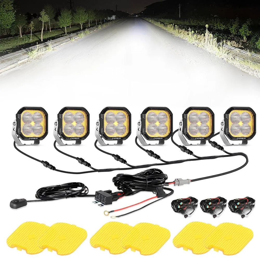 Color Play Series 3 Inch 100W Flood LED Pod Lights Off Road Lights with White DRL & Amber Turn Signal Lights