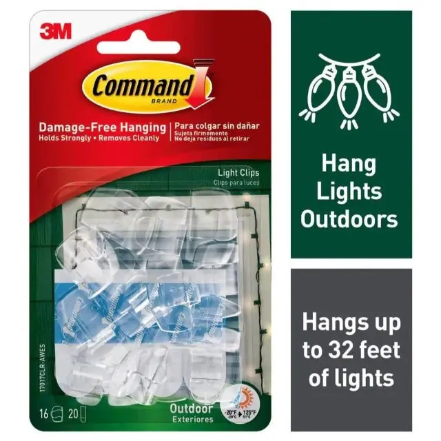 Command™ Clear Outdoor Light Clips, 16 Clips & 20 Command Strips