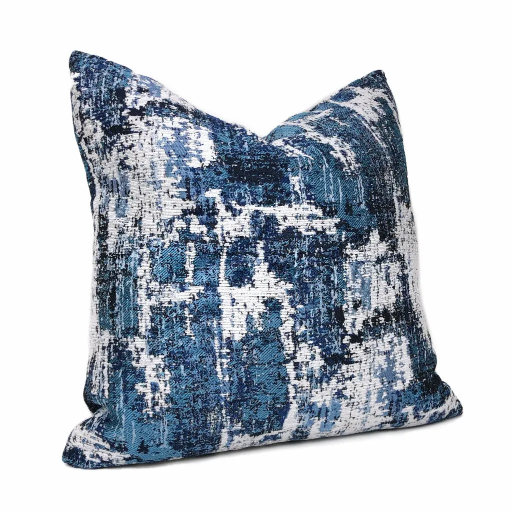 Conti Ocean Blue & White Abstract Woven Texture Pillow Cover