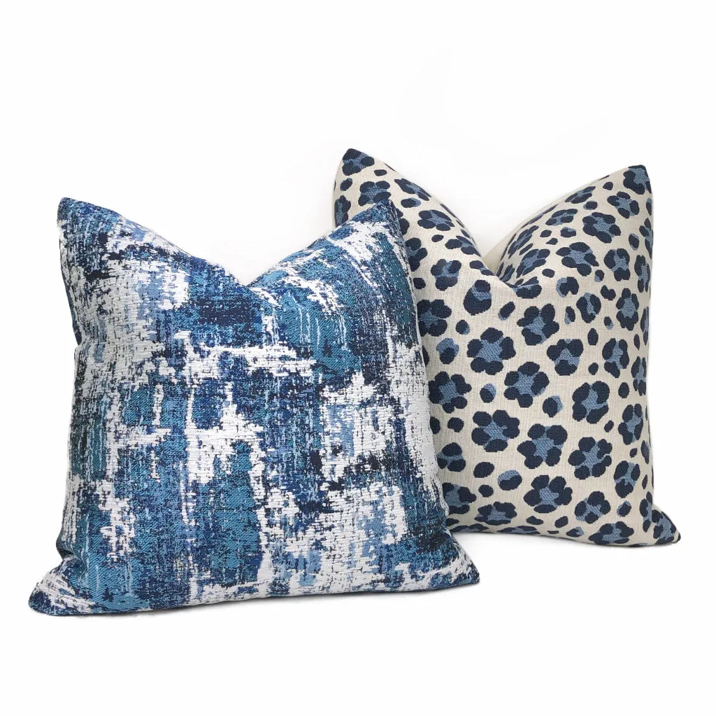 Conti Ocean Blue & White Abstract Woven Texture Pillow Cover