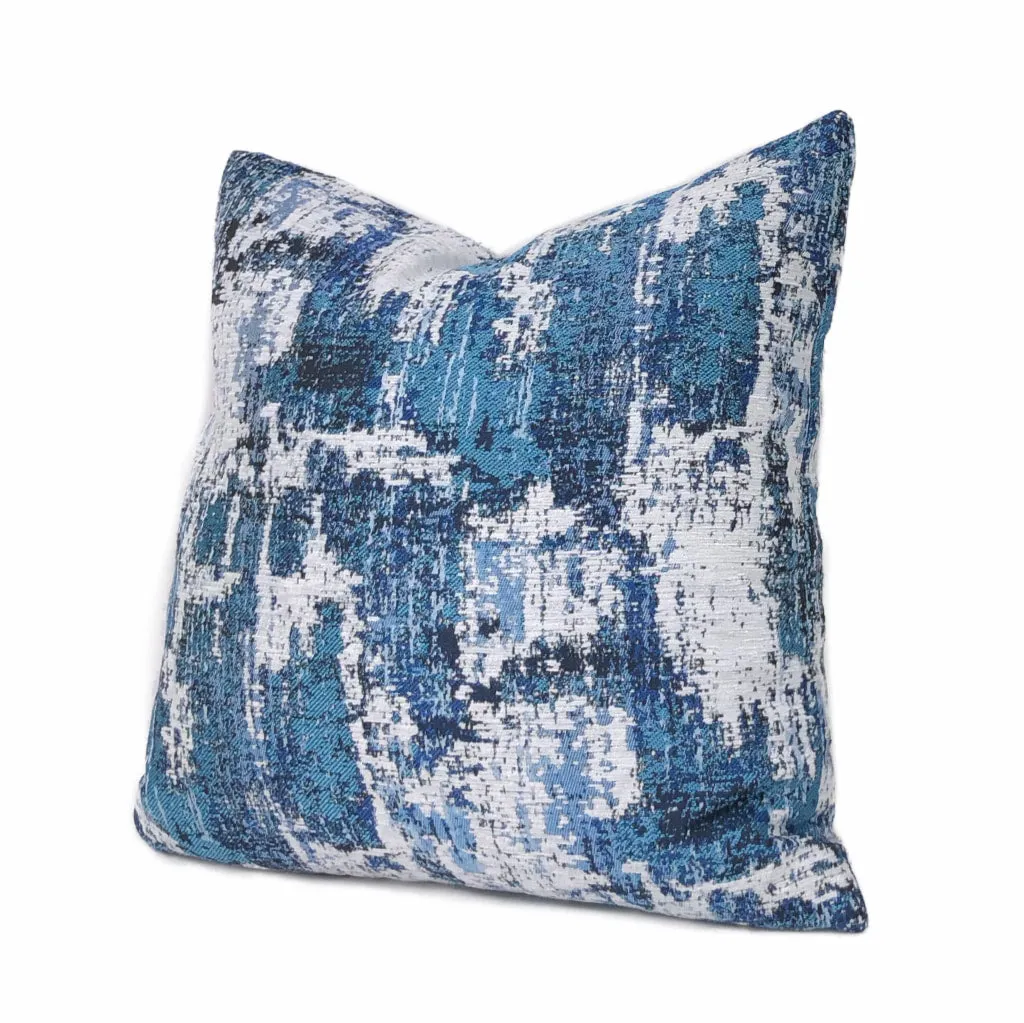 Conti Ocean Blue & White Abstract Woven Texture Pillow Cover