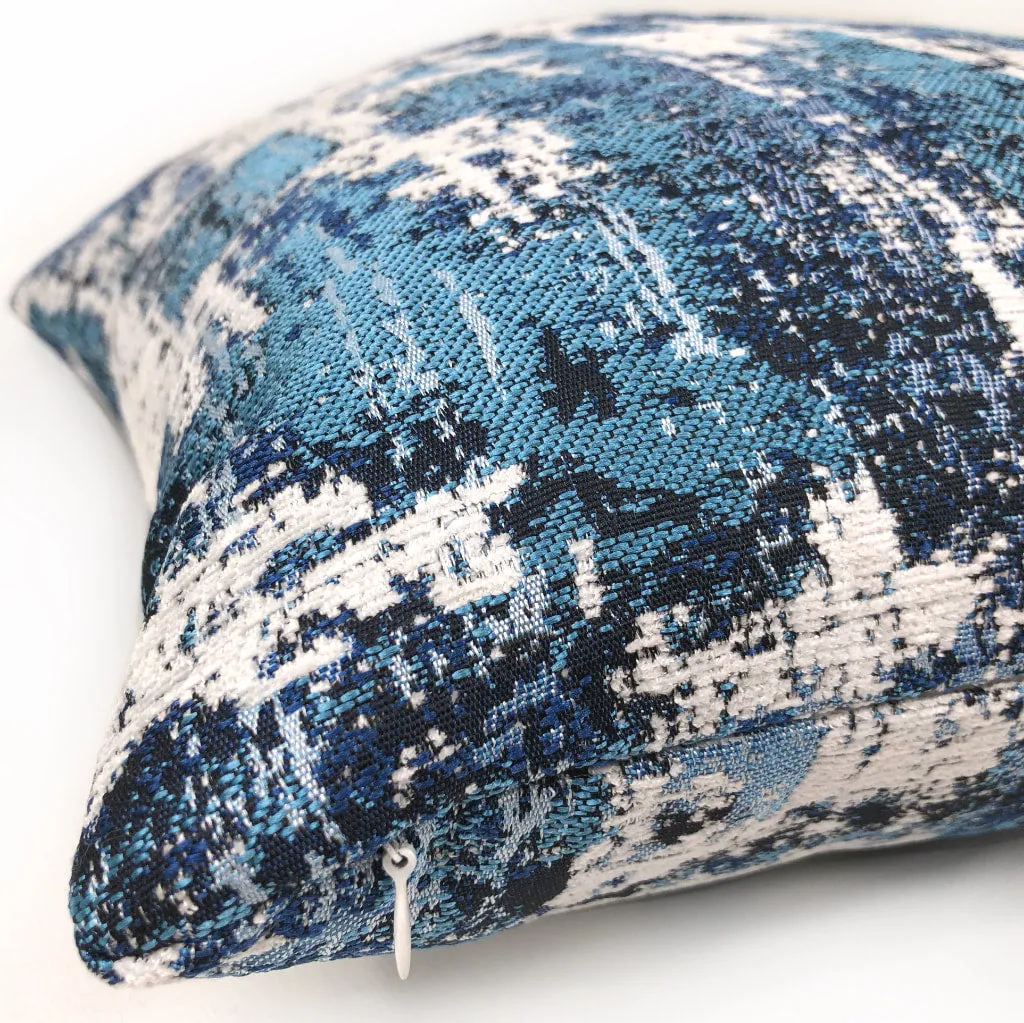 Conti Ocean Blue & White Abstract Woven Texture Pillow Cover