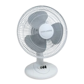 Cool Living 12" 3-Speed Oscillating Table Fan with Adjustable Tilt, Convenient Push Button Controls, Quiet Operation