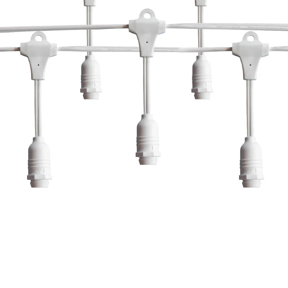 (Cord Only) 50 Socket Suspended Outdoor Commercial DIY String Light 54 FT White Cord w/ E12 C7 Base, Weatherproof