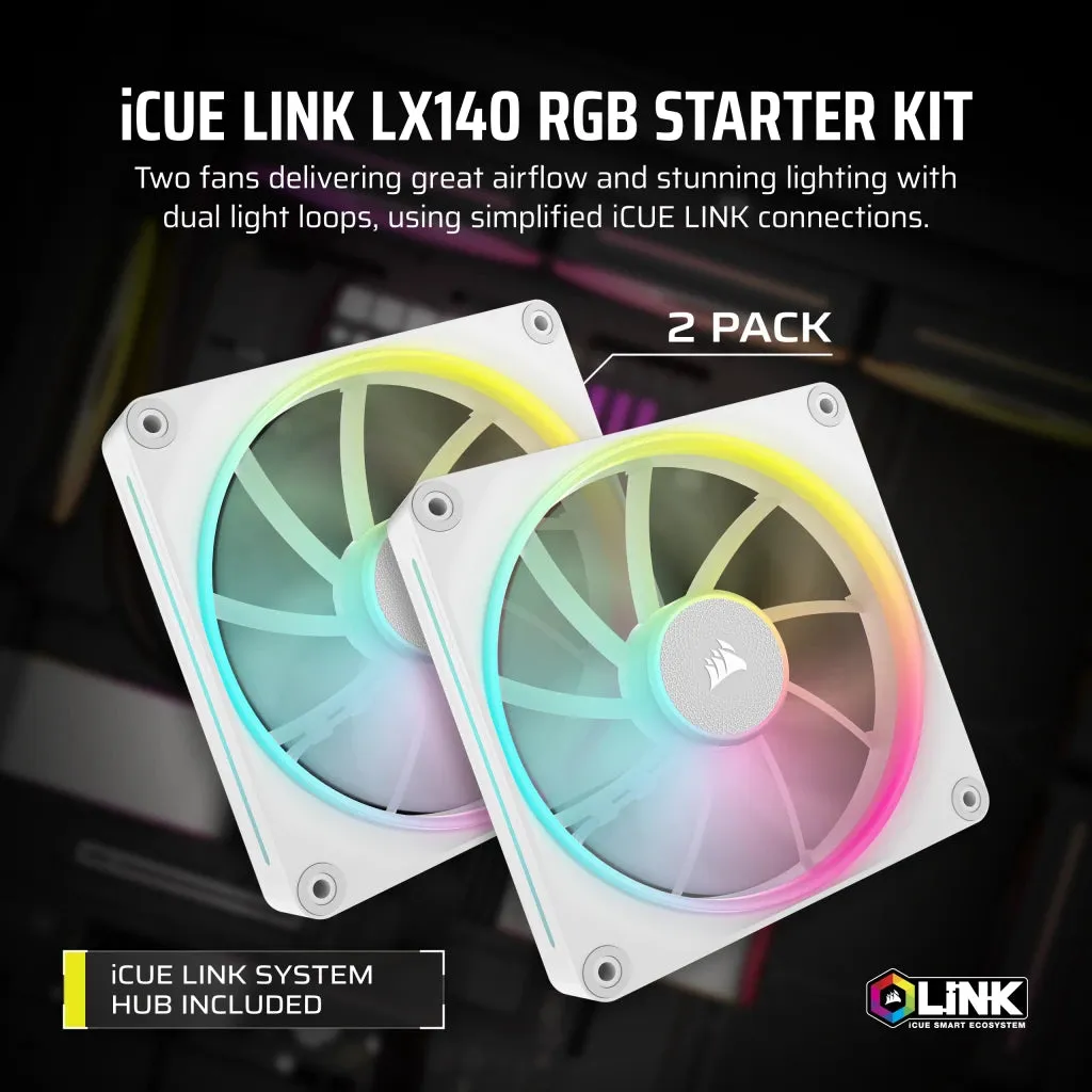 Corsair iCUE LINK LX140 RGB White 140mm PWM PC Case Fan Dual Fan Kit (2件裝) (CO-9051032-WW)