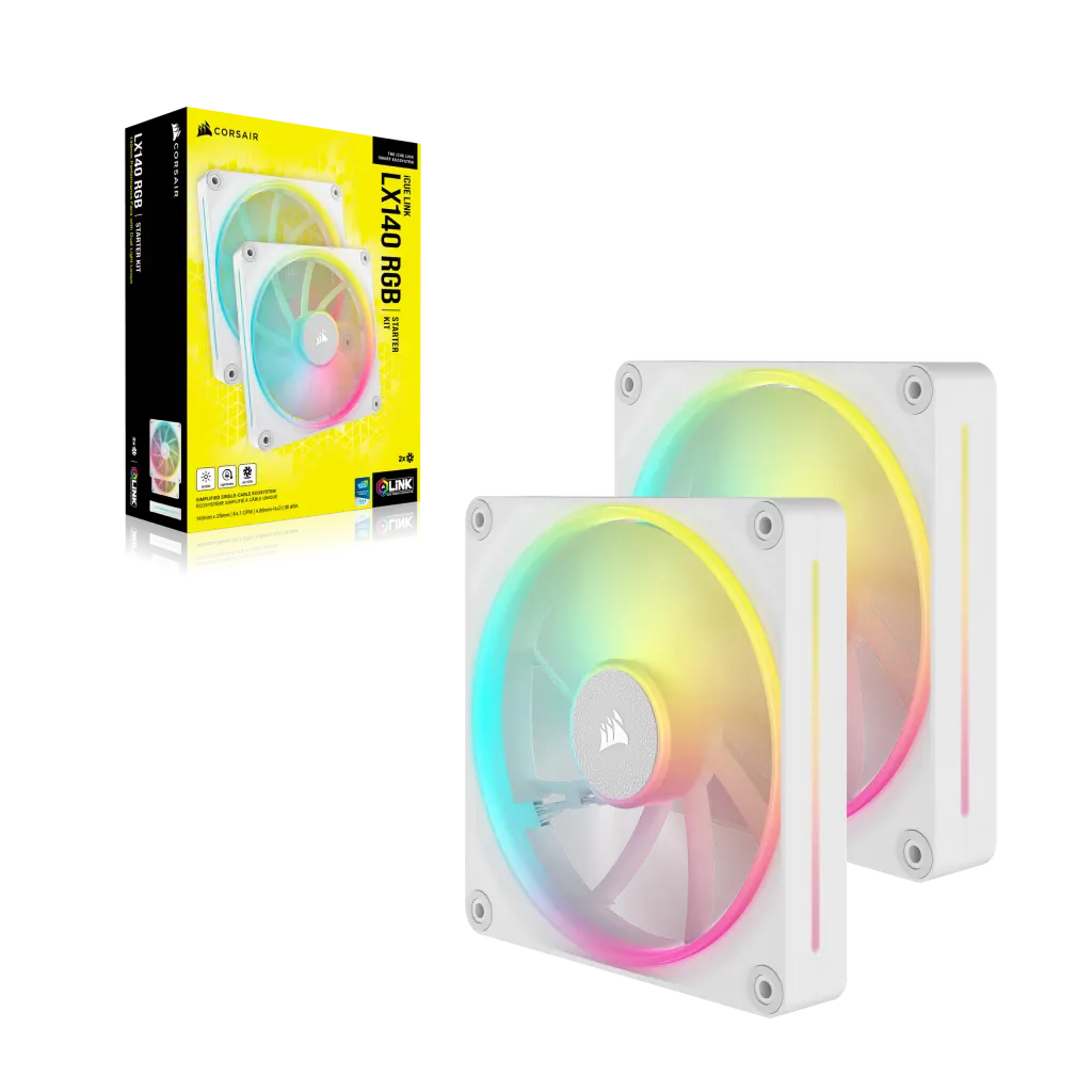 Corsair iCUE LINK LX140 RGB White 140mm PWM PC Case Fan Dual Fan Kit (2件裝) (CO-9051032-WW)